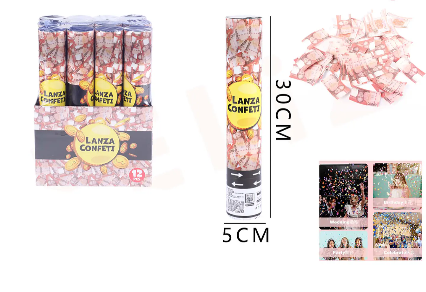 Tubo lanza confeti pesos x1 1
