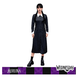 Disfraz Merlina Clasico Estampado Adulta