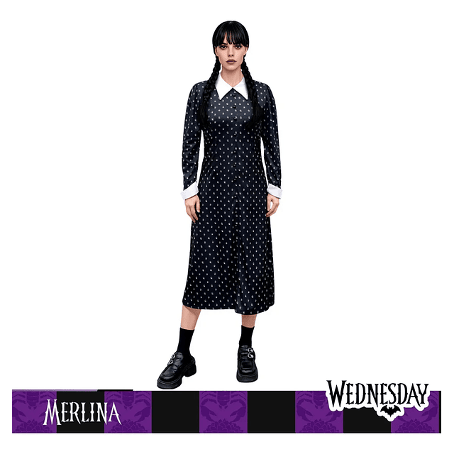 Disfraz Merlina Clasico Estampado Adulta