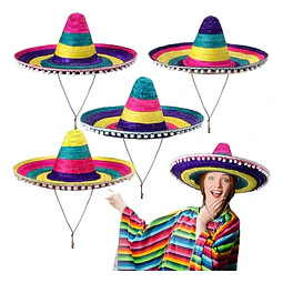Sombrero Mexicano Paja Multicolor con Pompon