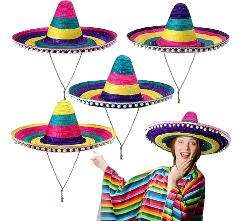 Sombrero Mexicano Paja Multicolor con Pompon