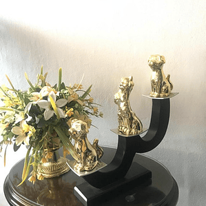 Base Decorativas Con Dos Perro Un Gato Dorado Sala