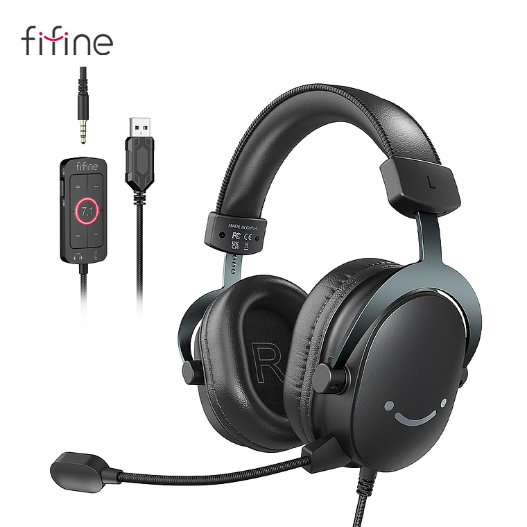 Auriculares FIFINE, conector de 3,5 mm y auriculares USB con sonido envolvente 7,1/control de volumen/interruptor de silencio para PC/MAC/PS4/PS5 Mixer-H9 1