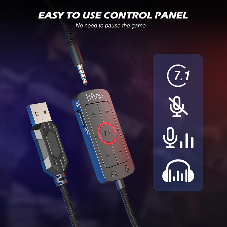 Auriculares FIFINE, conector de 3,5 mm y auriculares USB con sonido envolvente 7,1/control de volumen/interruptor de silencio para PC/MAC/PS4/PS5 Mixer-H9 3