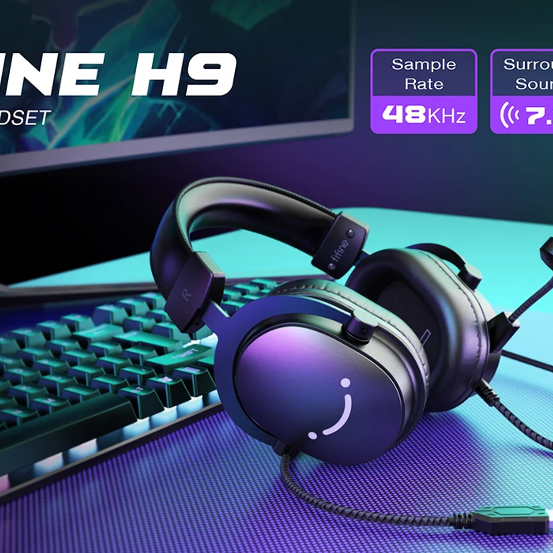 Auriculares FIFINE, conector de 3,5 mm y auriculares USB con sonido envolvente 7,1/control de volumen/interruptor de silencio para PC/MAC/PS4/PS5 Mixer-H9 10