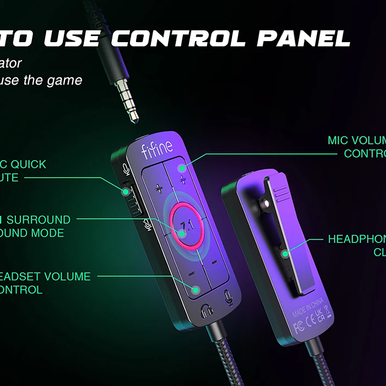 Auriculares FIFINE, conector de 3,5 mm y auriculares USB con sonido envolvente 7,1/control de volumen/interruptor de silencio para PC/MAC/PS4/PS5 Mixer-H9 13