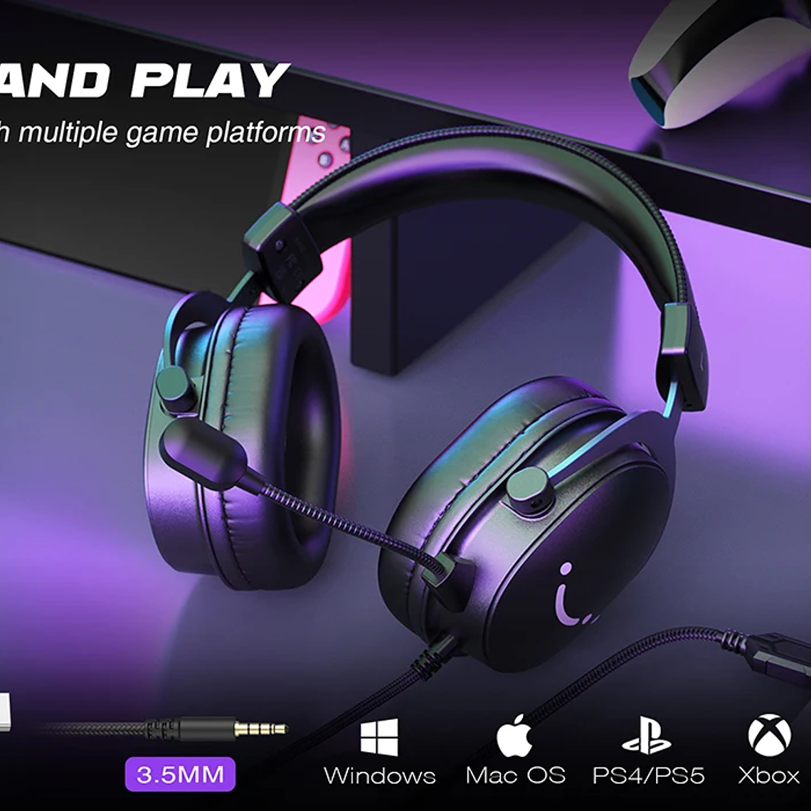 Auriculares FIFINE, conector de 3,5 mm y auriculares USB con sonido envolvente 7,1/control de volumen/interruptor de silencio para PC/MAC/PS4/PS5 Mixer-H9 17