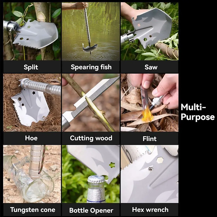 Pala eléctrica militar plegable desmontable multifuncional, equipo de supervivencia al aire libre, herramientas de autodefensa, accesorios de acampada 11