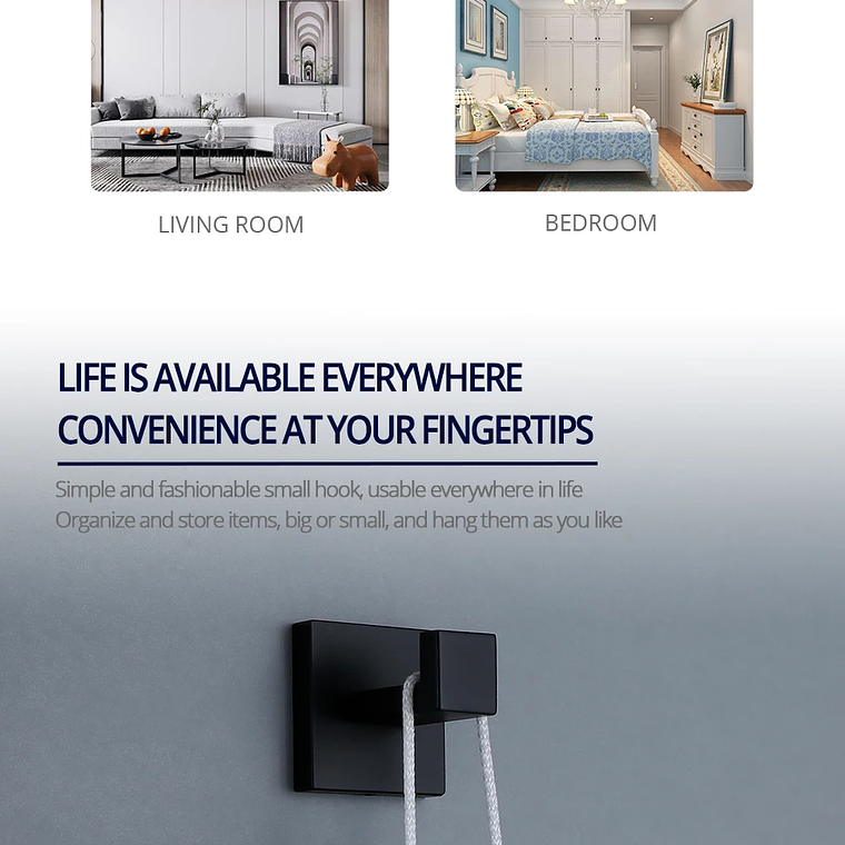 Hook de tornillo de pared de gancho negro de acero inoxidable para bata de tornillo para el baño SUS304 Rugadora a prueba de óxido para hardware de cocina Capacle 22