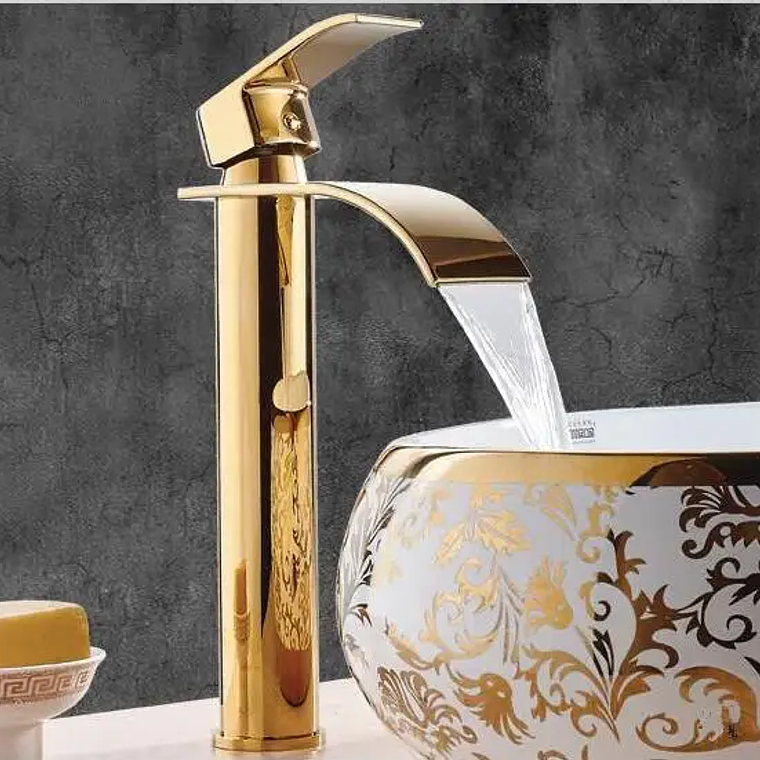 Tuqiu-grifo de baño dorado, grifo de lavabo de cascada, grifo mezclador de lavabo de un solo mango, grifo de baño, grifo de grúa de agua de fregadero de latón 10