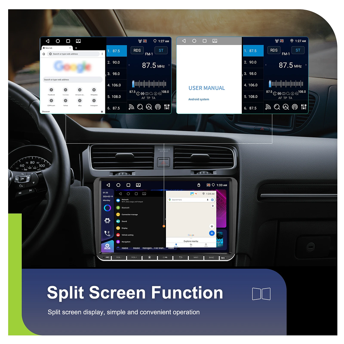 Podofo-Radio con GPS para coche, reproductor con Android, 4 + 64G, WIFI, 9 pulgadas, estéreo, Carplay, para VW/PASSAT/GOLF/SHARAN/POLO 25