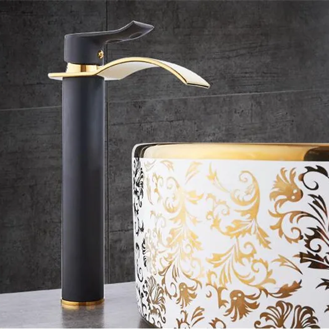 Tuqiu-grifo de baño dorado, grifo de lavabo de cascada, grifo mezclador de lavabo de un solo mango, grifo de baño, grifo de grúa de agua de fregadero de latón 18