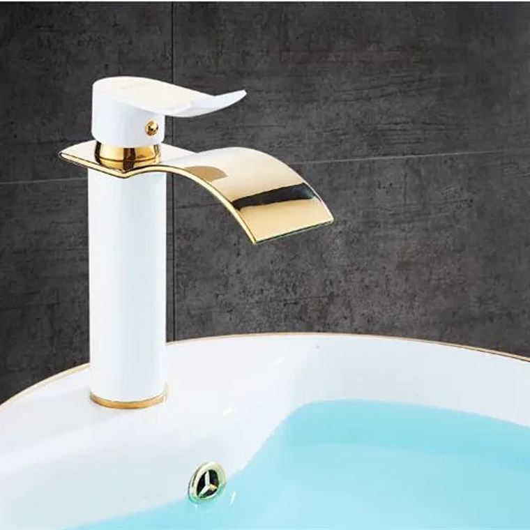 Tuqiu-grifo de baño dorado, grifo de lavabo de cascada, grifo mezclador de lavabo de un solo mango, grifo de baño, grifo de grúa de agua de fregadero de latón 24