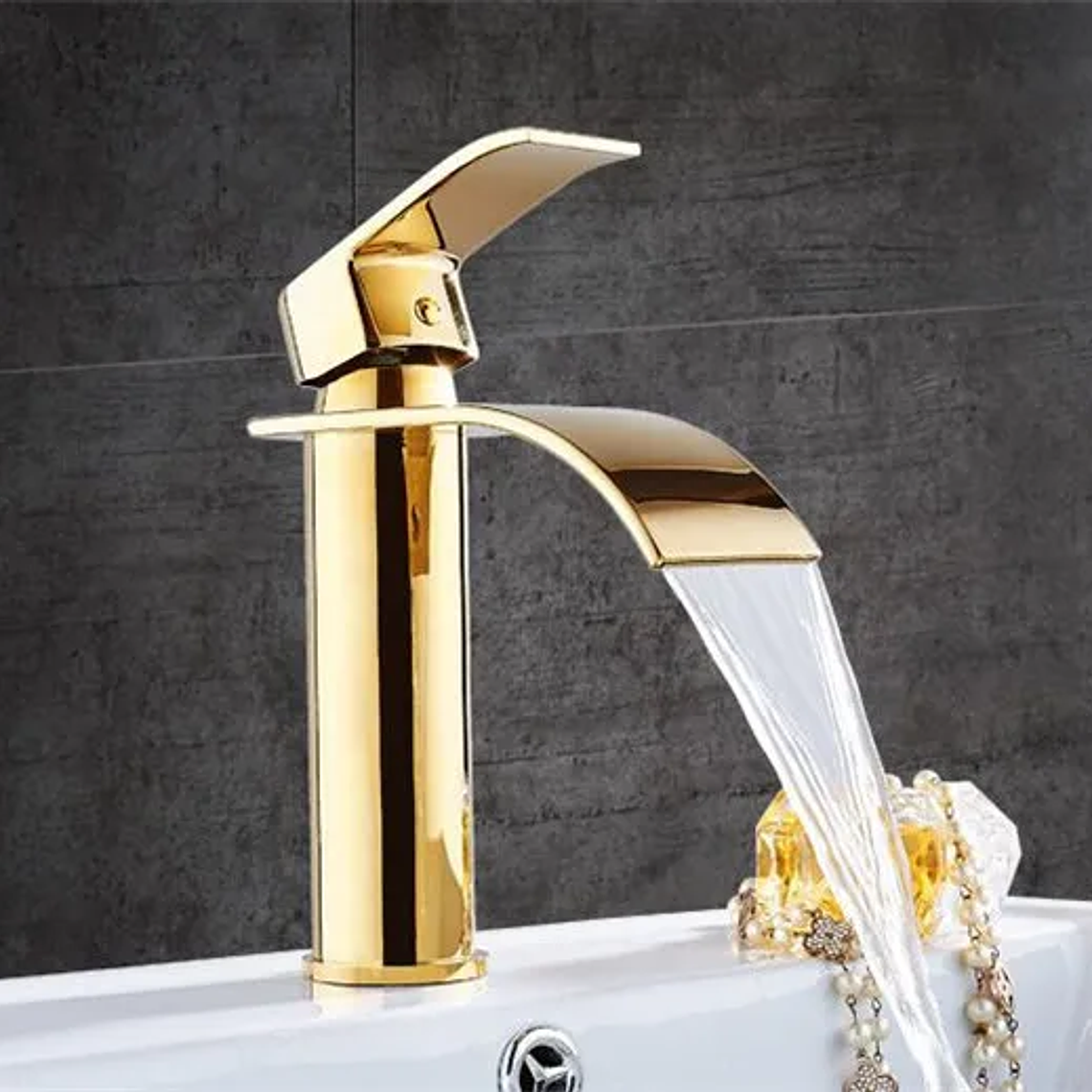 Tuqiu-grifo de baño dorado, grifo de lavabo de cascada, grifo mezclador de lavabo de un solo mango, grifo de baño, grifo de grúa de agua de fregadero de latón 25