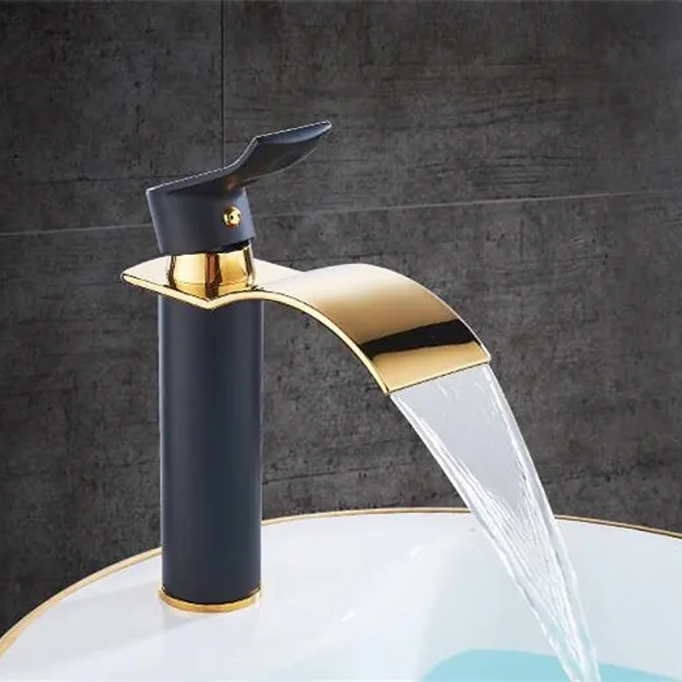 Tuqiu-grifo de baño dorado, grifo de lavabo de cascada, grifo mezclador de lavabo de un solo mango, grifo de baño, grifo de grúa de agua de fregadero de latón 26