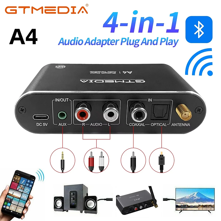 Receptor de Audio GTMEDIA Bluetooth 5,1 DAC convertidor analógico Digital Coaxial 3,5mm AUX RCA micrófono U disco Jack adaptador inalámbrico estéreo 1
