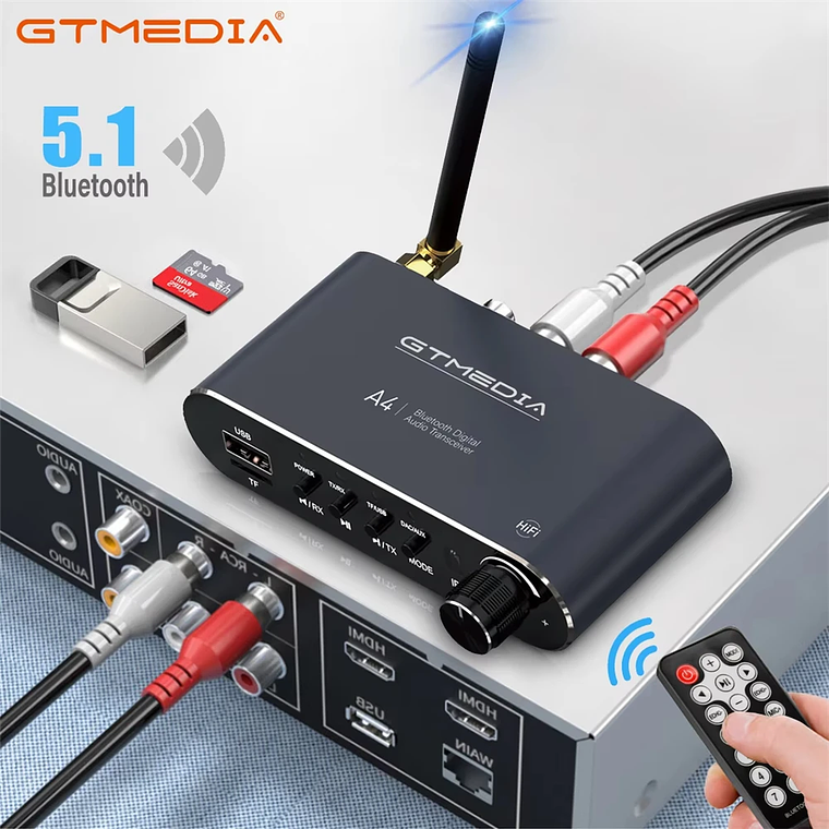 Receptor de Audio GTMEDIA Bluetooth 5,1 DAC convertidor analógico Digital Coaxial 3,5mm AUX RCA micrófono U disco Jack adaptador inalámbrico estéreo 2
