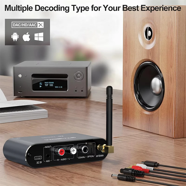Receptor de Audio GTMEDIA Bluetooth 5,1 DAC convertidor analógico Digital Coaxial 3,5mm AUX RCA micrófono U disco Jack adaptador inalámbrico estéreo 3