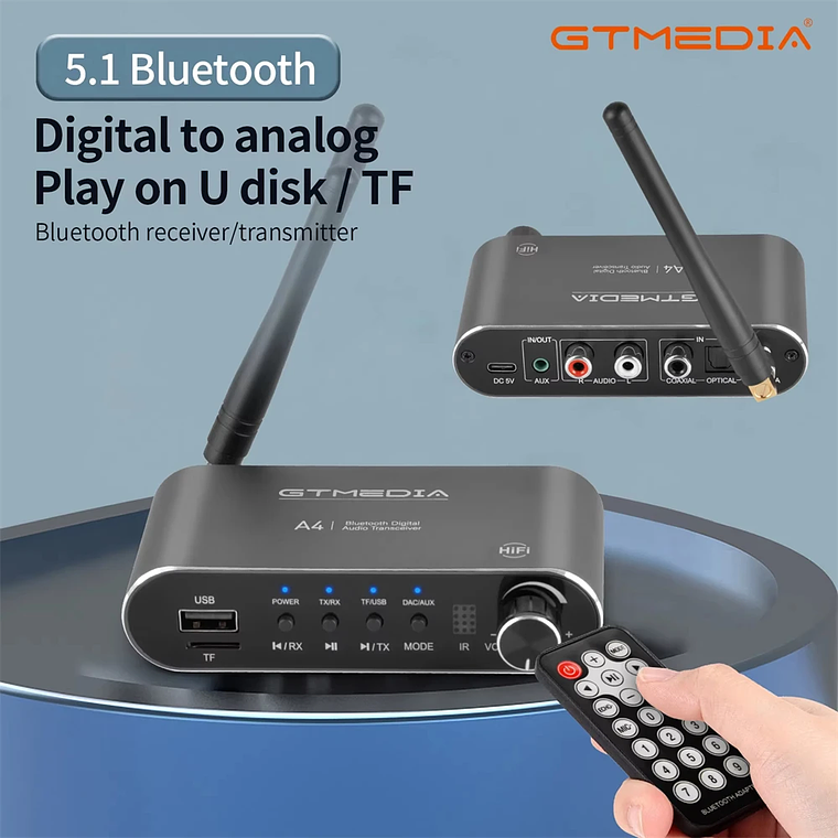 Receptor de Audio GTMEDIA Bluetooth 5,1 DAC convertidor analógico Digital Coaxial 3,5mm AUX RCA micrófono U disco Jack adaptador inalámbrico estéreo 4