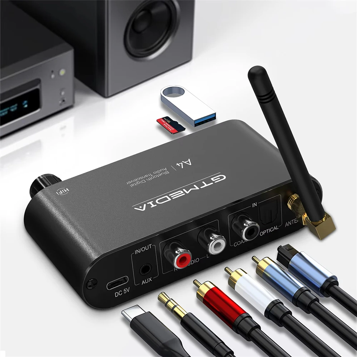 Receptor de Audio GTMEDIA Bluetooth 5,1 DAC convertidor analógico Digital Coaxial 3,5mm AUX RCA micrófono U disco Jack adaptador inalámbrico estéreo 6