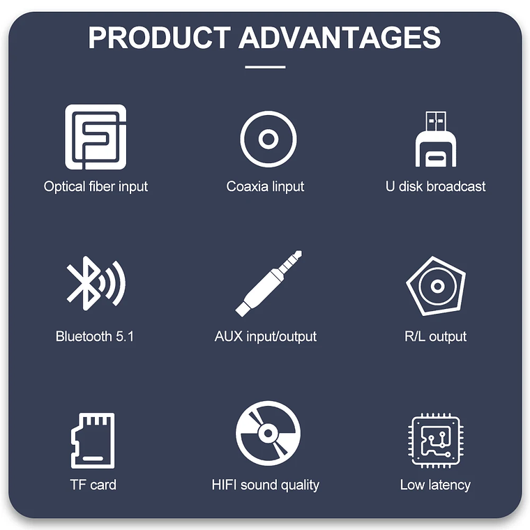 Receptor de Audio GTMEDIA Bluetooth 5,1 DAC convertidor analógico Digital Coaxial 3,5mm AUX RCA micrófono U disco Jack adaptador inalámbrico estéreo 8