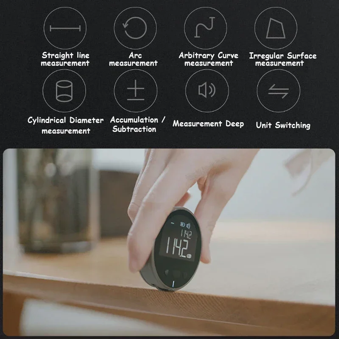 Medidor de Distancia Eléctrico DUKA ATuMan Q, Cinta Métrica con Pantalla LCD HD, Herramienta de Medición Recargable, Telémetro Digital 12