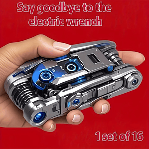 Juego de llaves de tubo 16 en 1, cabezal giratorio antideslizante. Acero Inoxidable Resistente para Reparaciones del Hogar y del Automóvil. Herramienta Fácil y Universal.