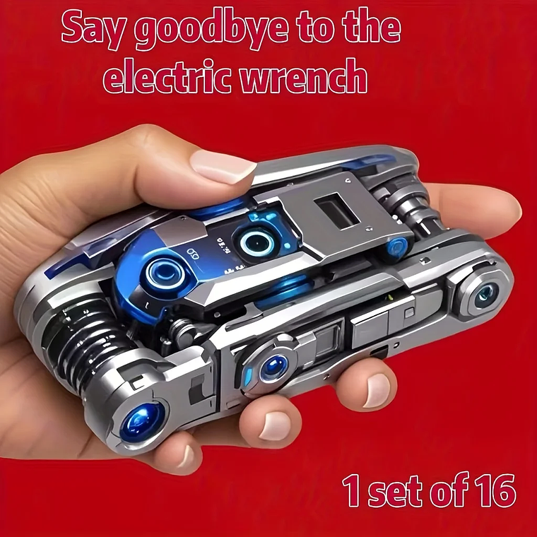 Juego de llaves de tubo 16 en 1, cabezal giratorio antideslizante. Acero Inoxidable Resistente para Reparaciones del Hogar y del Automóvil. Herramienta Fácil y Universal. 1