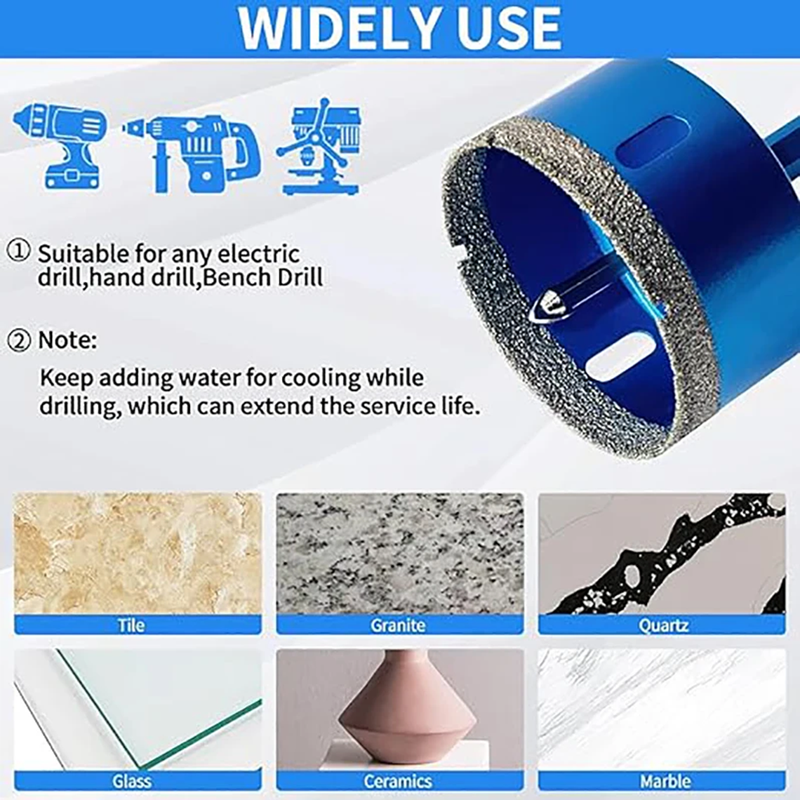 Juego de brocas de sierra perforadora de posicionamiento de azulejos soldada al vacío de 16-180 mm para azulejos de vidrio y cerámica - Juego de herramientas de broca soldada con diamante 3
