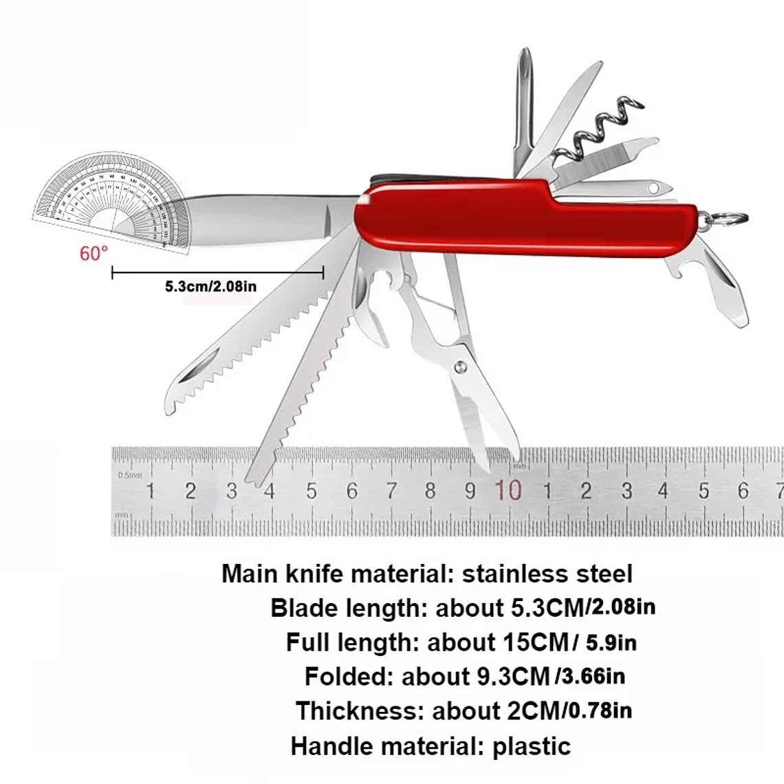 Cuchillo portátil plegable multifuncional suizo de acero inoxidable, herramienta combinada de emergencia para acampar al aire libre, equipo de camping 6