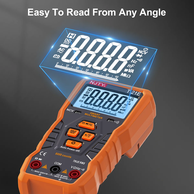 NJTY-multímetro Digital T21, profesional, valores eficaces verdaderos, marco de soporte magnético, voltímetro de ohmios, resistencia, corriente NCV, cable vivo, herramientas de bricolaje 4
