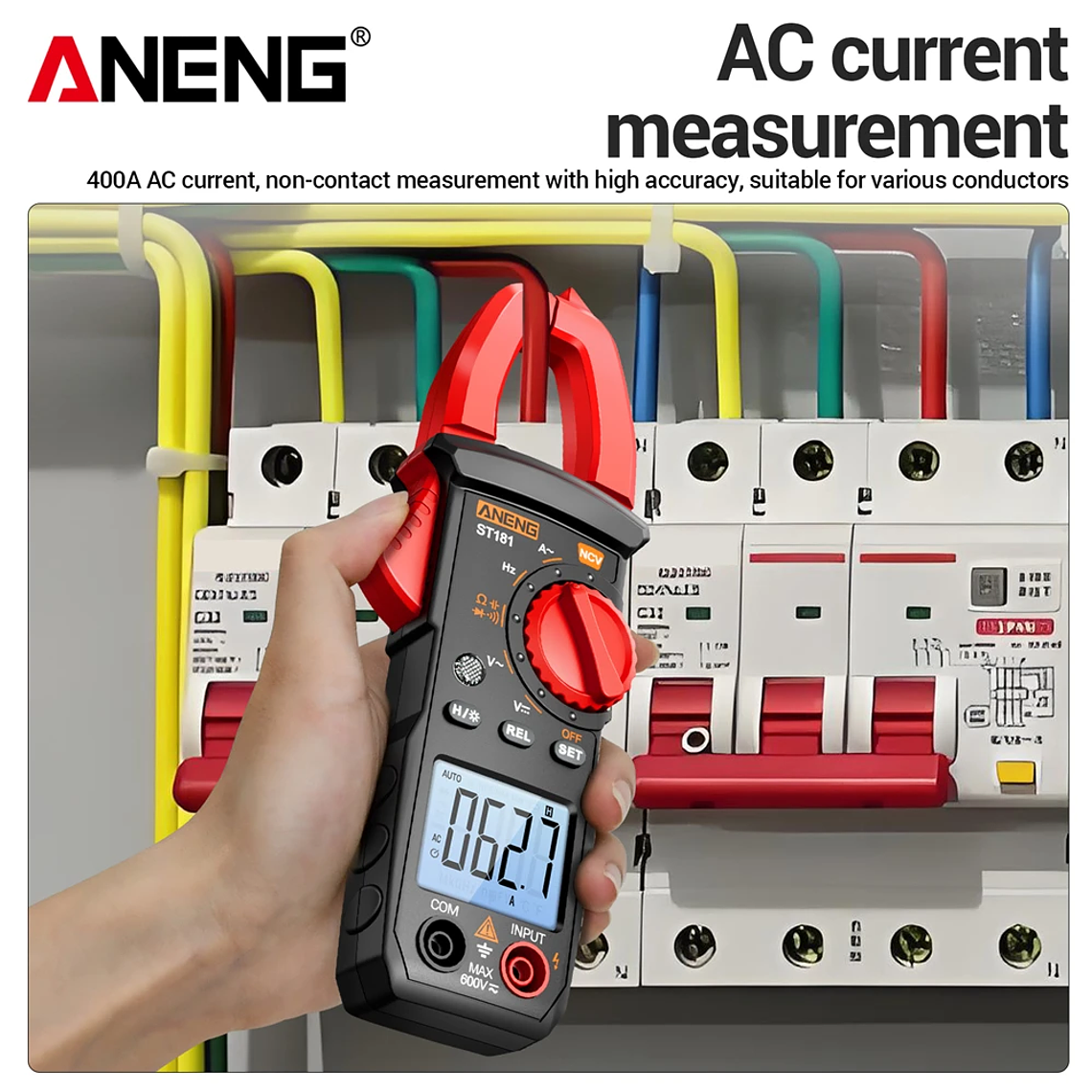 Pinza Amperimétrica Digital de 4000 Cuentas, Voltímetro de CC/CA de 400A, Multímetro, Amperímetro, Probador de Voltaje, Reparación de Automóviles, Probador de Temperatura Eléctrica 5