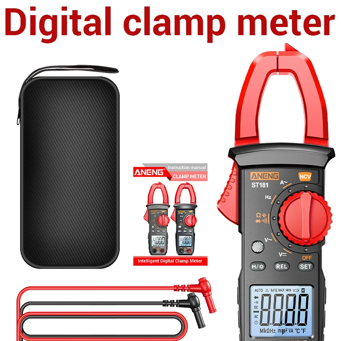 Pinza Amperimétrica Digital de 4000 Cuentas, Voltímetro de CC/CA de 400A, Multímetro, Amperímetro, Probador de Voltaje, Reparación de Automóviles, Probador de Temperatura Eléctrica 7