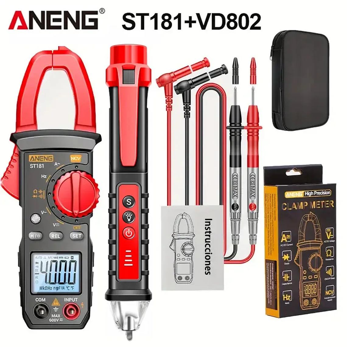 Pinza Amperimétrica Digital de 4000 Cuentas, Voltímetro de CC/CA de 400A, Multímetro, Amperímetro, Probador de Voltaje, Reparación de Automóviles, Probador de Temperatura Eléctrica 8