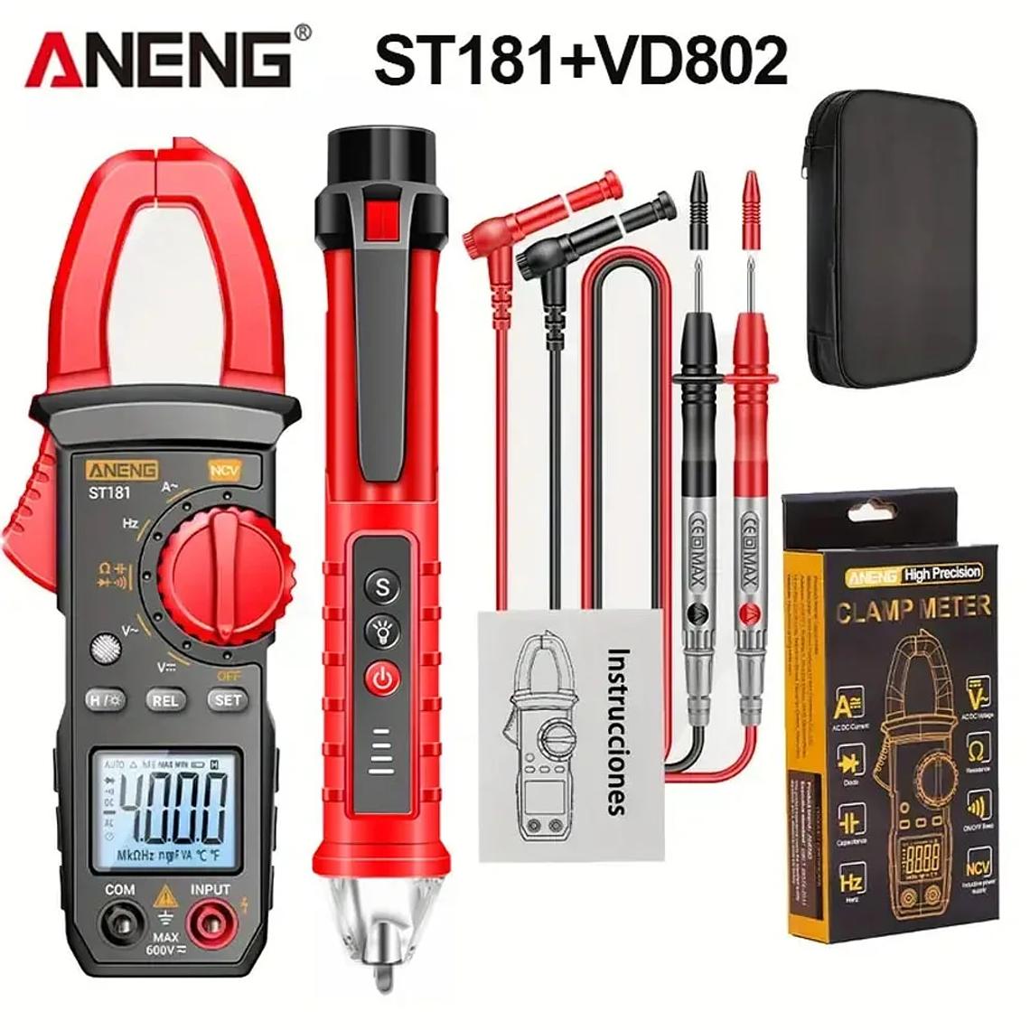 Pinza Amperimétrica Digital de 4000 Cuentas, Voltímetro de CC/CA de 400A, Multímetro, Amperímetro, Probador de Voltaje, Reparación de Automóviles, Probador de Temperatura Eléctrica 9