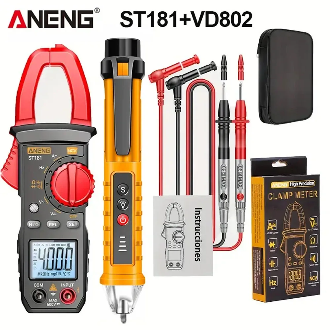 Pinza Amperimétrica Digital de 4000 Cuentas, Voltímetro de CC/CA de 400A, Multímetro, Amperímetro, Probador de Voltaje, Reparación de Automóviles, Probador de Temperatura Eléctrica 10