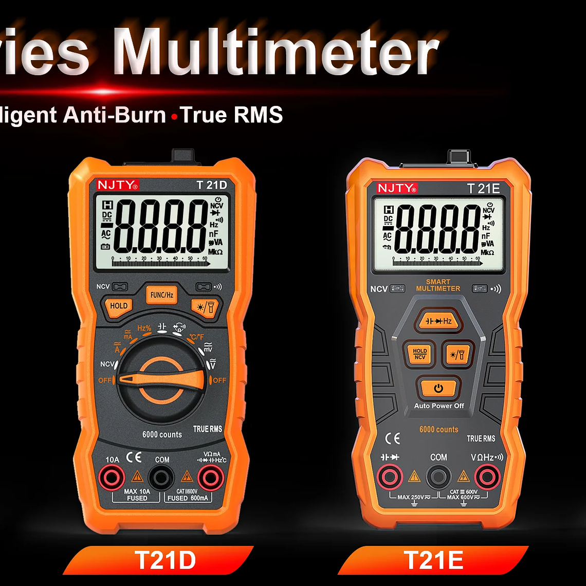 NJTY-multímetro Digital T21, profesional, valores eficaces verdaderos, marco de soporte magnético, voltímetro de ohmios, resistencia, corriente NCV, cable vivo, herramientas de bricolaje 10
