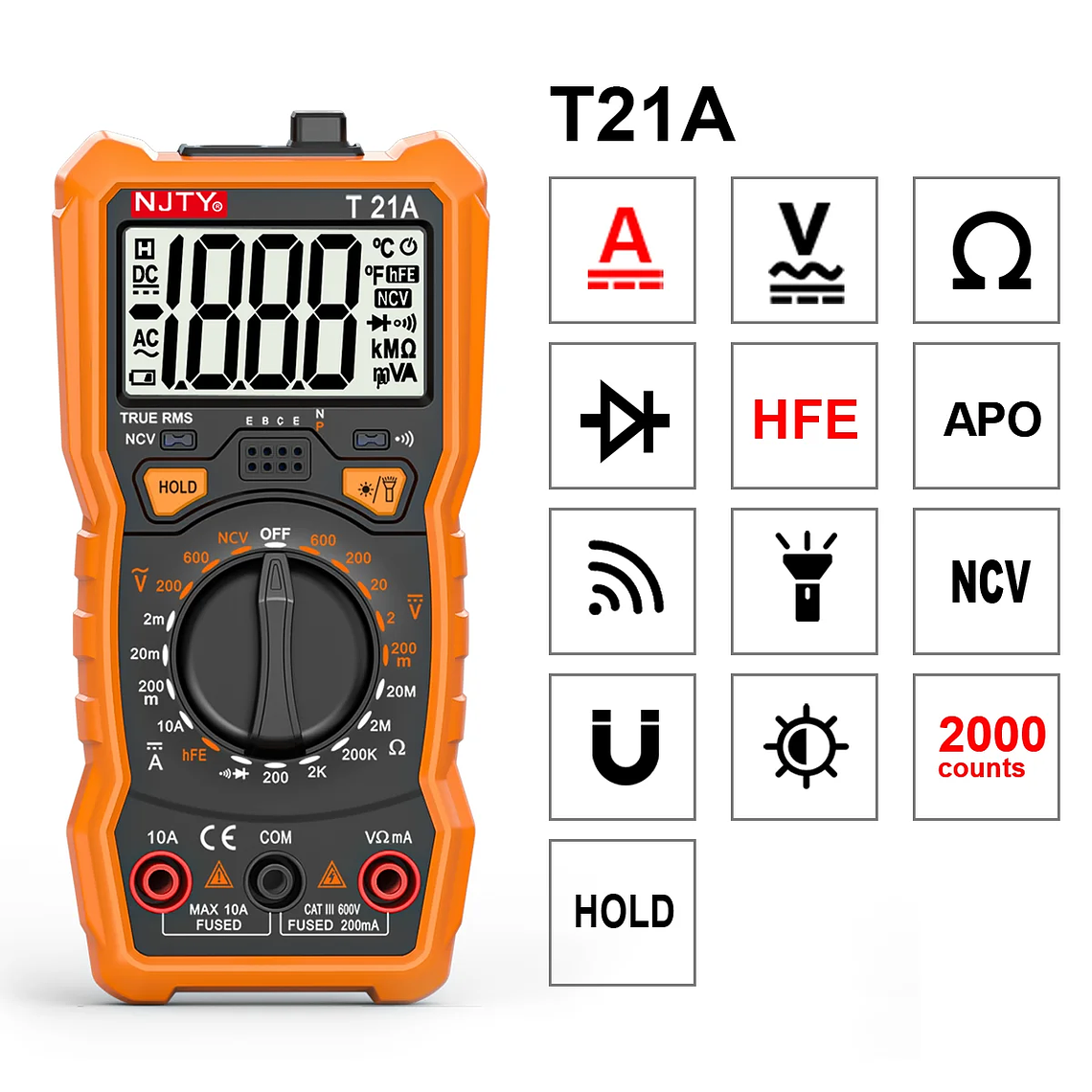NJTY-multímetro Digital T21, profesional, valores eficaces verdaderos, marco de soporte magnético, voltímetro de ohmios, resistencia, corriente NCV, cable vivo, herramientas de bricolaje 11