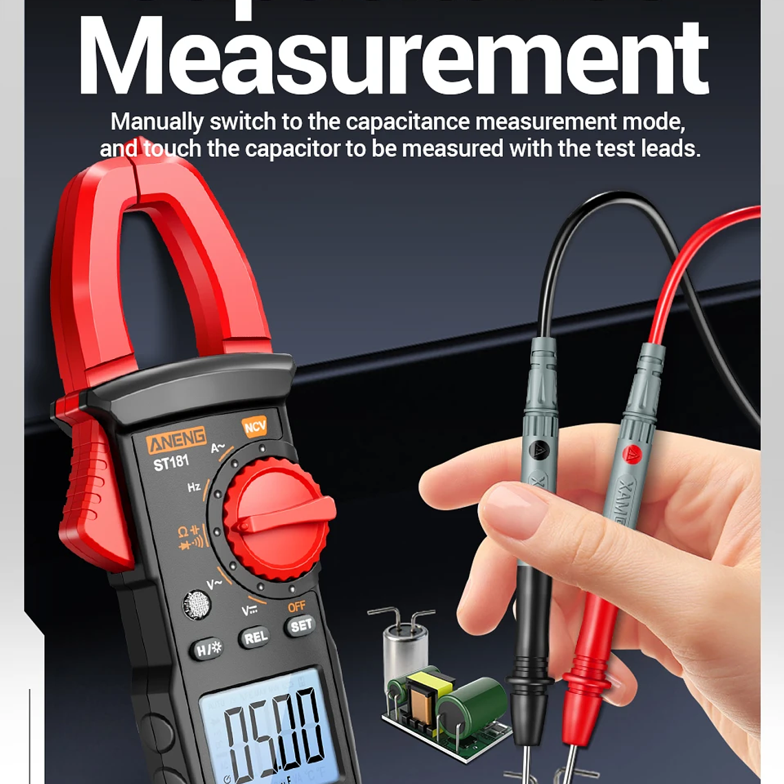 Pinza Amperimétrica Digital de 4000 Cuentas, Voltímetro de CC/CA de 400A, Multímetro, Amperímetro, Probador de Voltaje, Reparación de Automóviles, Probador de Temperatura Eléctrica 15