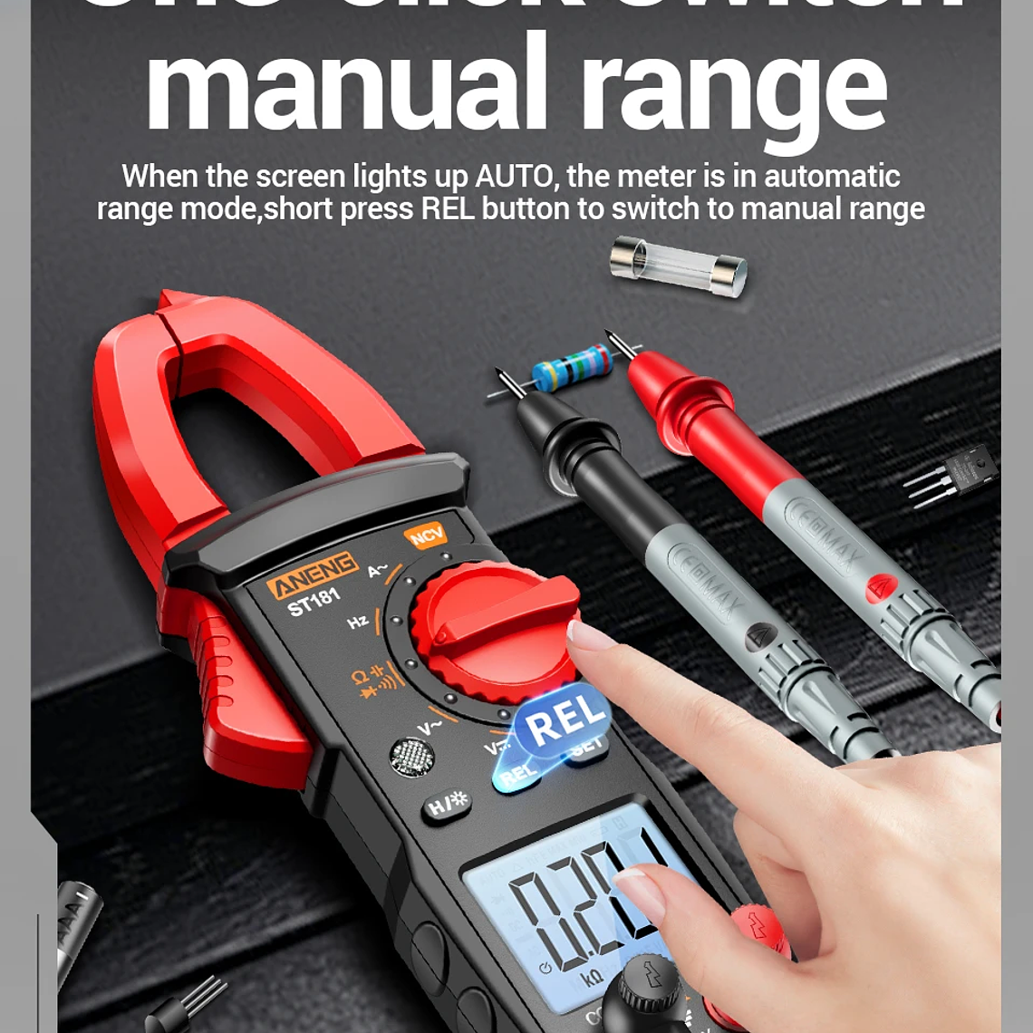 Pinza Amperimétrica Digital de 4000 Cuentas, Voltímetro de CC/CA de 400A, Multímetro, Amperímetro, Probador de Voltaje, Reparación de Automóviles, Probador de Temperatura Eléctrica 17