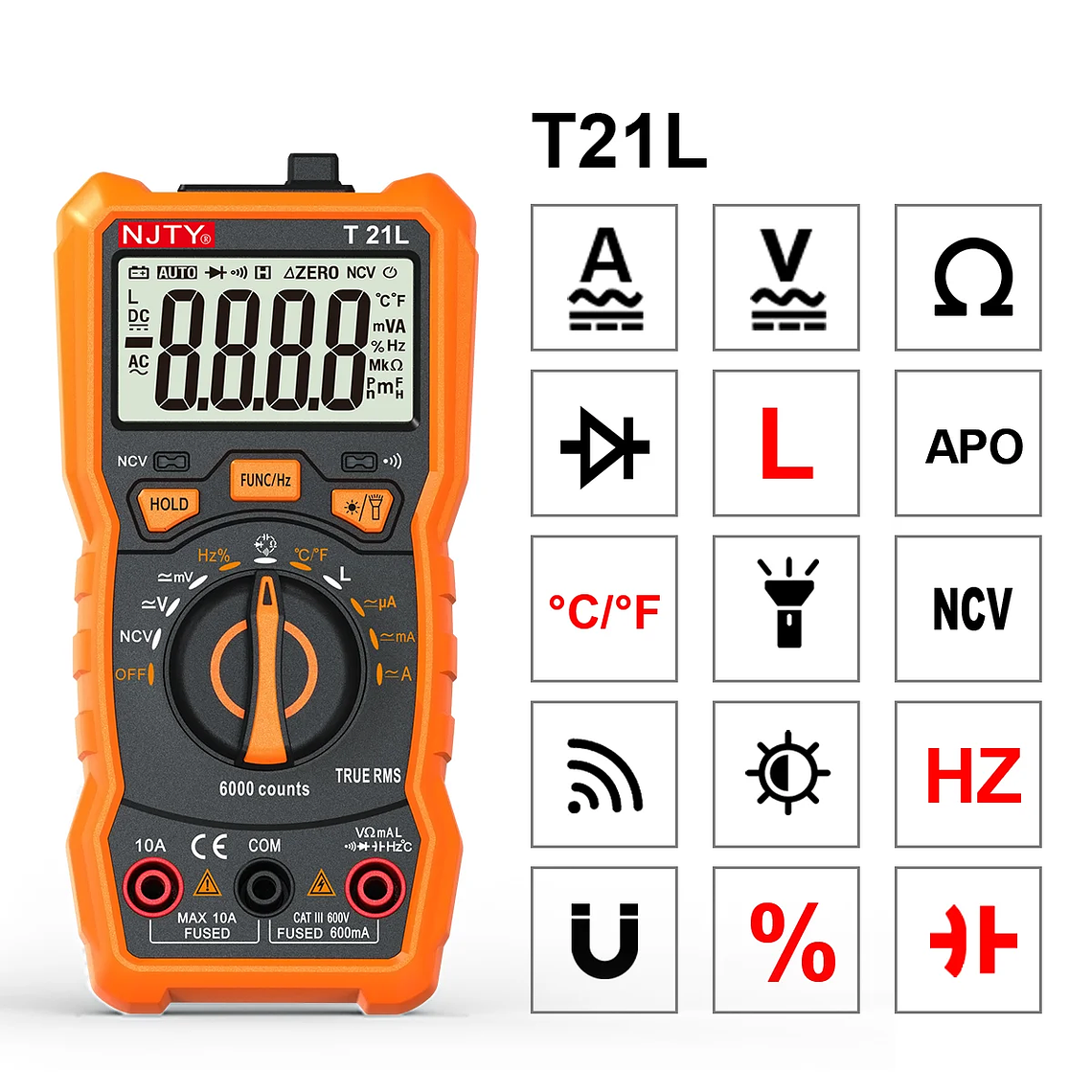 NJTY-multímetro Digital T21, profesional, valores eficaces verdaderos, marco de soporte magnético, voltímetro de ohmios, resistencia, corriente NCV, cable vivo, herramientas de bricolaje 14