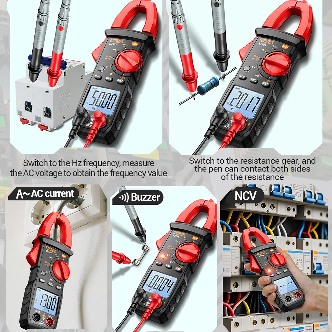 Pinza Amperimétrica Digital de 4000 Cuentas, Voltímetro de CC/CA de 400A, Multímetro, Amperímetro, Probador de Voltaje, Reparación de Automóviles, Probador de Temperatura Eléctrica 22