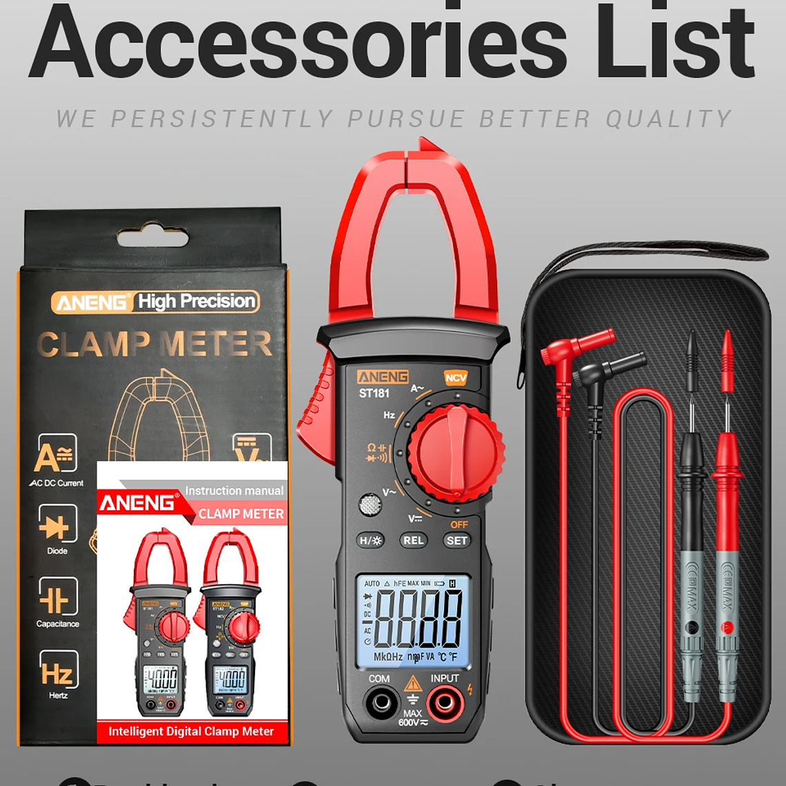 Pinza Amperimétrica Digital de 4000 Cuentas, Voltímetro de CC/CA de 400A, Multímetro, Amperímetro, Probador de Voltaje, Reparación de Automóviles, Probador de Temperatura Eléctrica 23