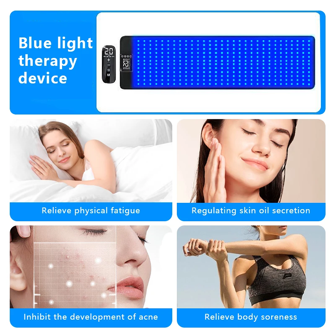 Estera de lámpara de bronceado, 360 Uds., estera de Yoga de masaje con luz azul, Control remoto, 8 modos y 20 engranajes, lámpara de solario de 100x40CM para el cuidado de la piel del bronceado 3