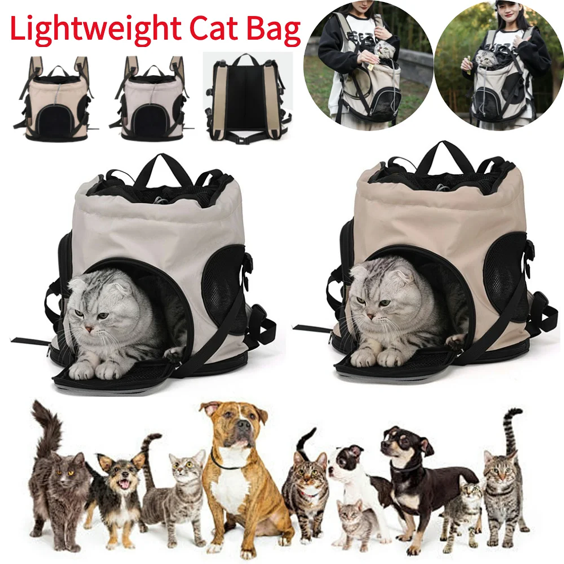 Bolsa ligera para mascotas, bolsa portátil para salir de perros y gatos, mochila para mascotas de gran capacidad, mochila transpirable para cachorros, correa ajustable 16