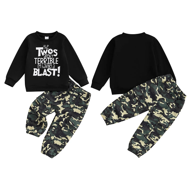 Conjunto de cumpleaños de otoño para niño pequeño con sudadera con estampado de letras y pantalones de camuflaje, traje de manga larga para celebración de otoño 1