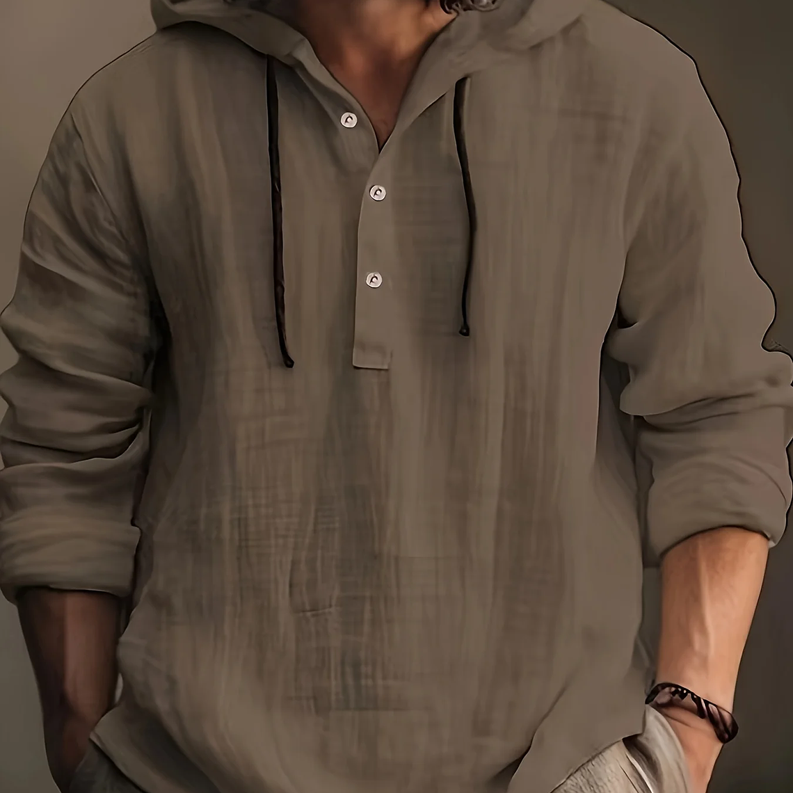 Camisa de algodón y lino para hombre, sudadera con capucha, manga larga, informal y cómoda, para uso diario, primavera y otoño 2