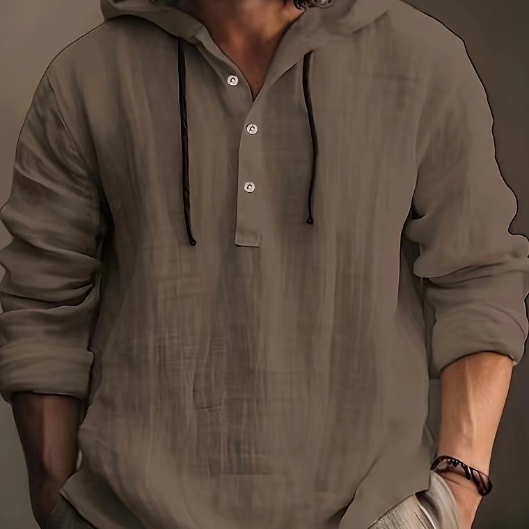 Camisa de algodón y lino para hombre, sudadera con capucha, manga larga, informal y cómoda, para uso diario, primavera y otoño 2