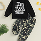 Conjunto de cumpleaños de otoño para niño pequeño con sudadera con estampado de letras y pantalones de camuflaje, traje de manga larga para celebración de otoño - thumbnail 2