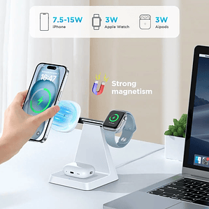 Cargador inalámbrico magnético para iPhone - Estación de carga segura magnética 3 en 1 para varios dispositivos Apple